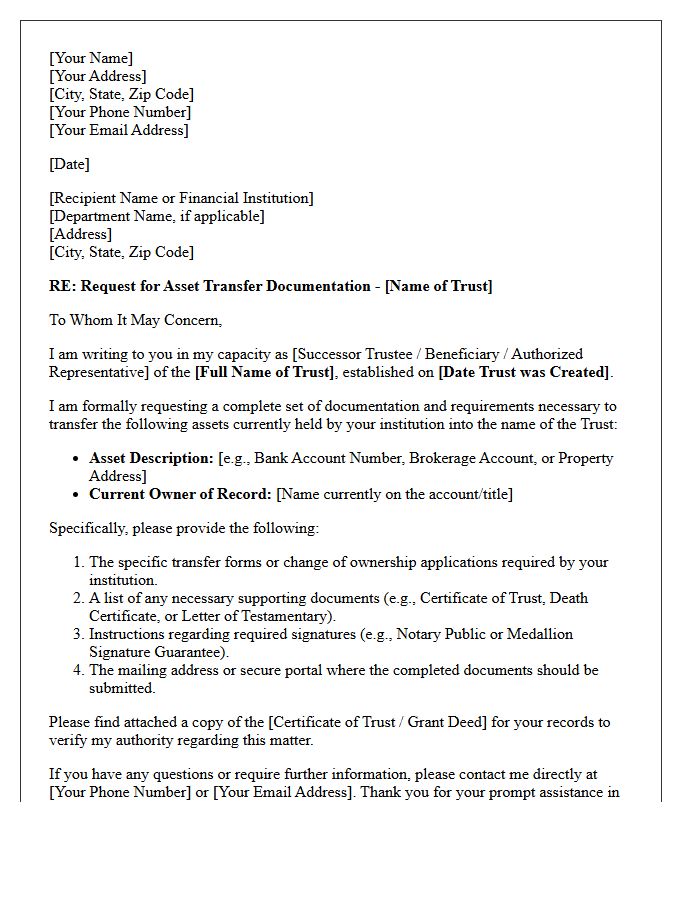 Trust Asset Transfer Document Request Letter