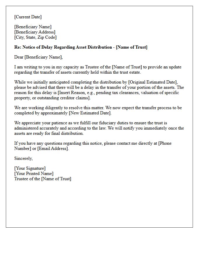 Trust Asset Transfer Delay Notification Letter
