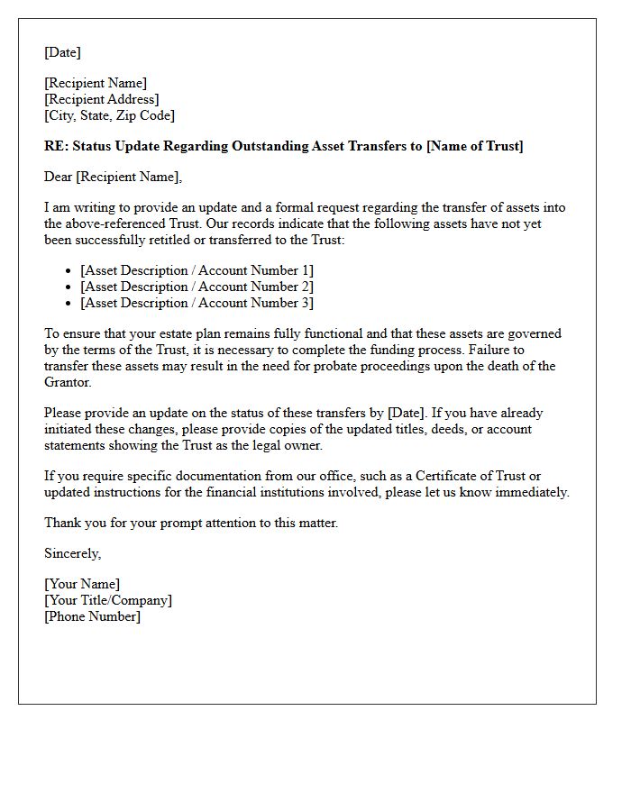 Outstanding Trust Asset Transfer Status Letter