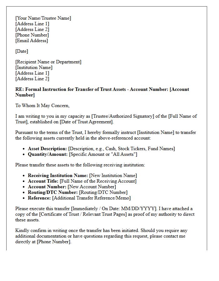Third-Party Institution Trust Asset Transfer Letter