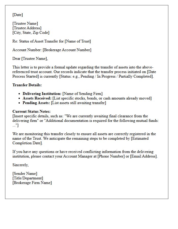 Brokerage Account Trust Asset Transfer Status Letter