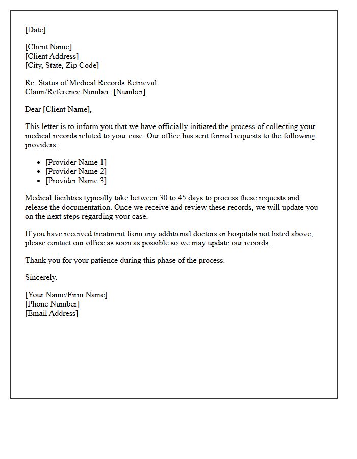 Initial Medical Records Retrieval Status Letter