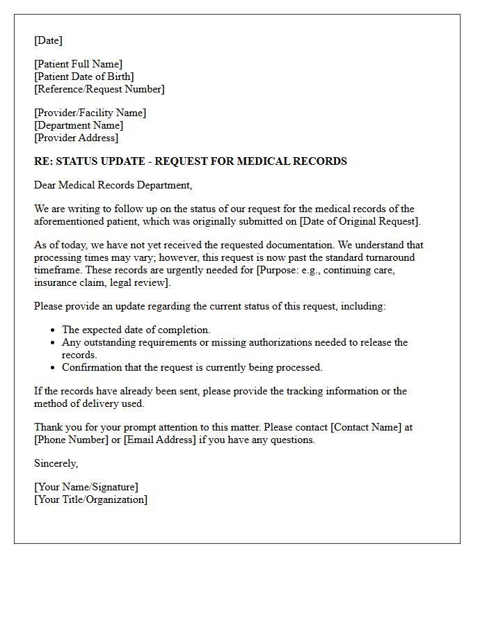 Provider Delay Medical Records Retrieval Status Letter