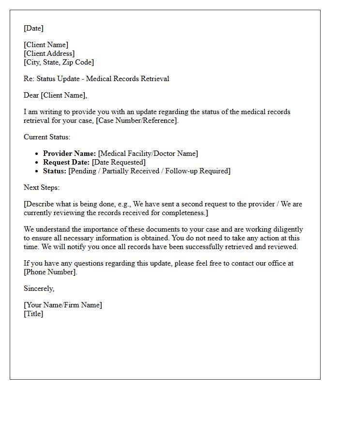 Client Update Medical Records Retrieval Status Letter