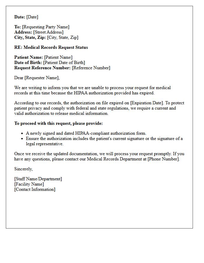 Expired Authorization Medical Records Retrieval Status Letter