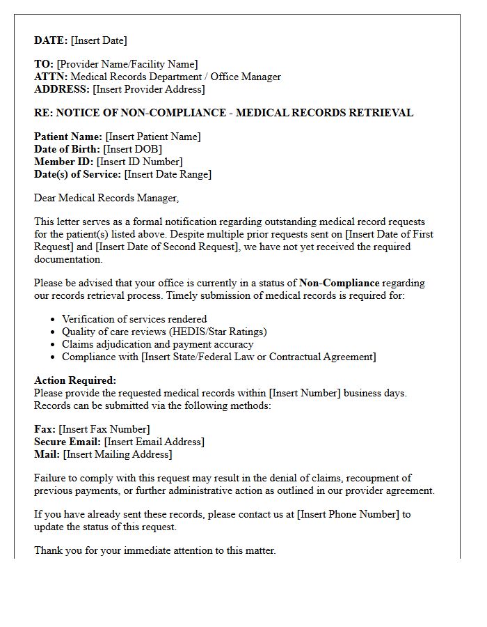 Provider Non-Compliance Medical Records Retrieval Status Letter