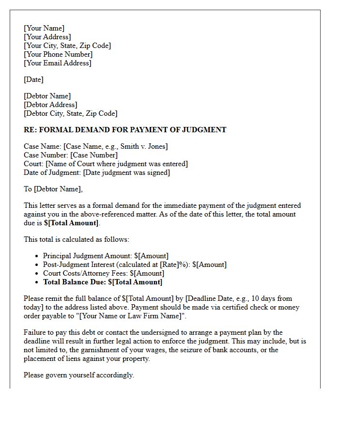 Demand for Payment of Judgment Letter