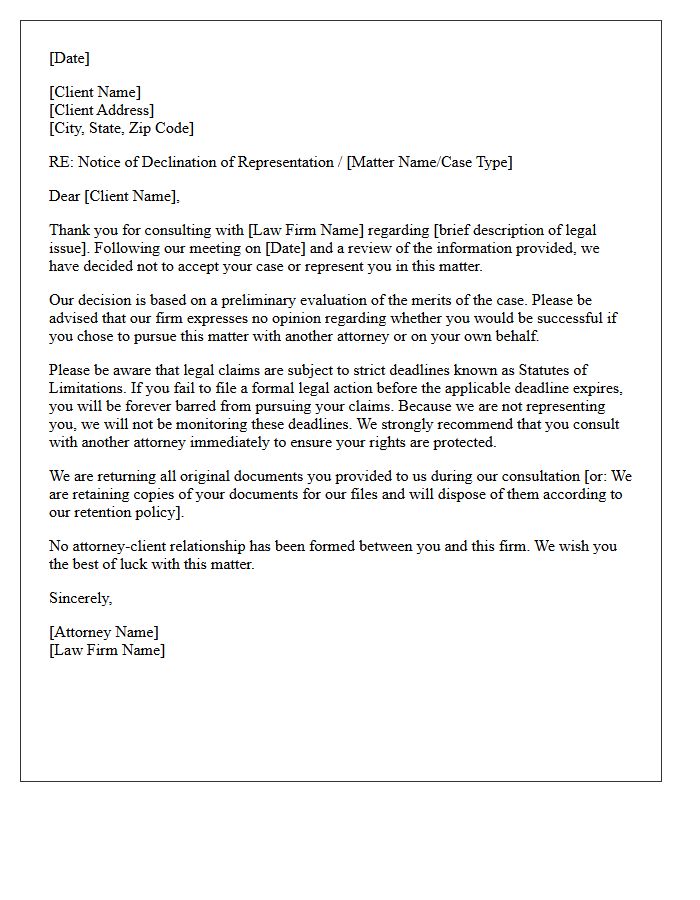 Case Merit Declination Post-Consultation Non-Engagement Letter