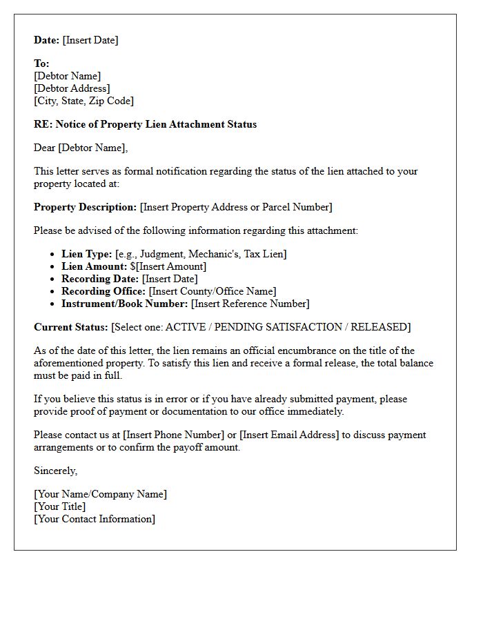 Property Lien Attachment Status Letter