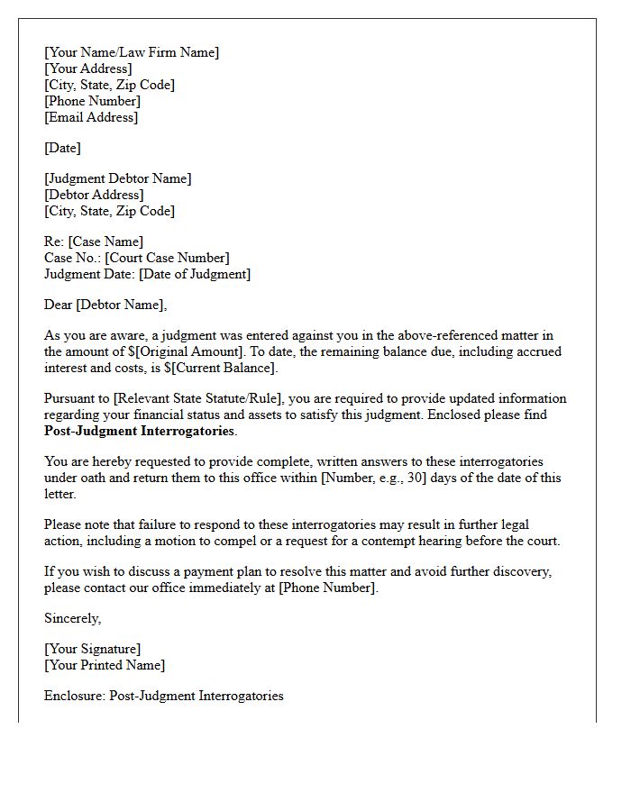 Post-Judgment Interrogatories Update Letter