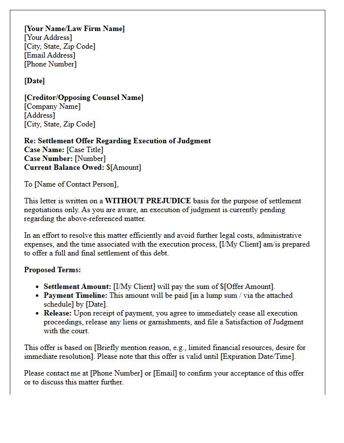 Settlement Offer During Execution Letter