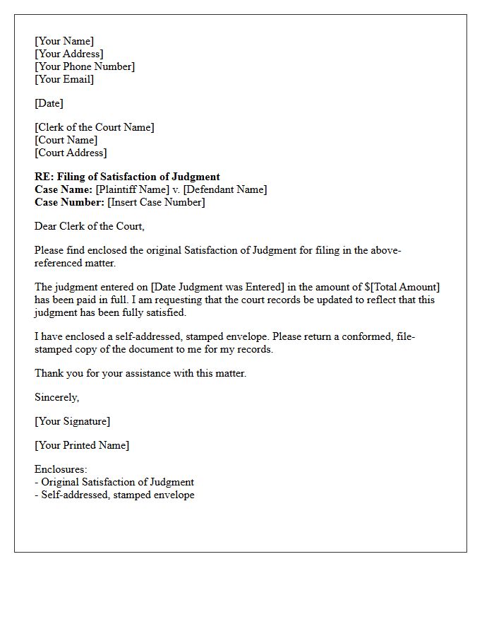 Satisfaction of Judgment Filing Letter
