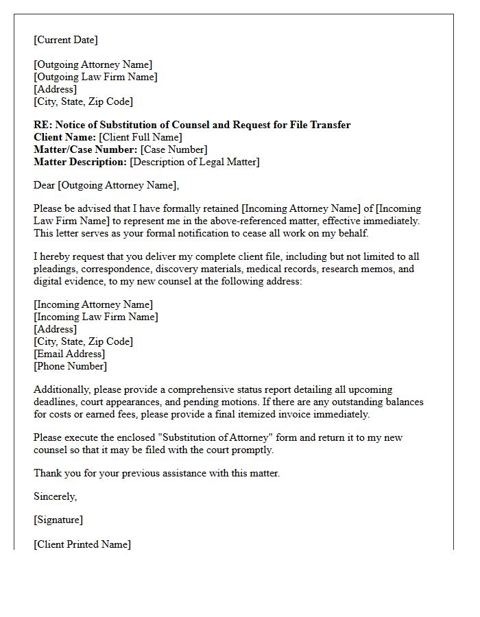 Attorney Substitution and Case Status Transfer Letter