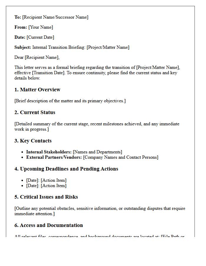 Internal Matter Transition and Status Briefing Letter