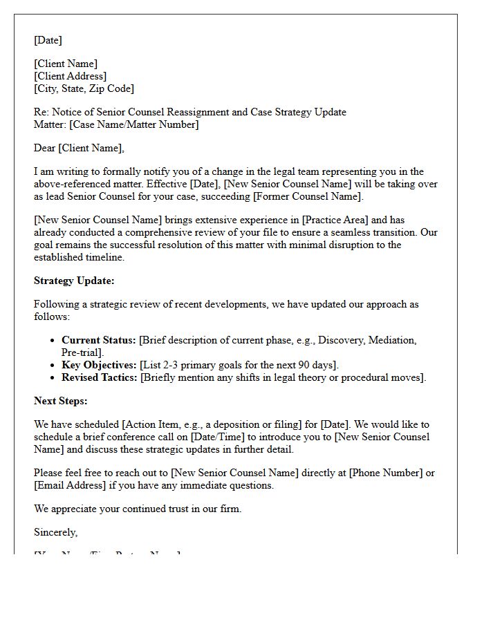 Senior Counsel Reassignment and Strategy Update Letter