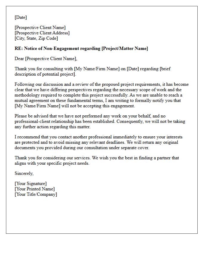 Post-Consultation Scope of Work Disagreement Non-Engagement Letter
