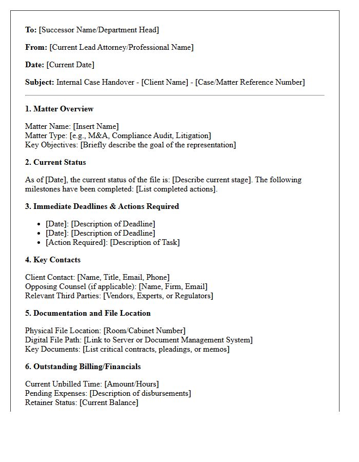 Corporate Practice Internal Case Handover Letter