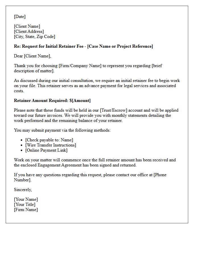 Initial Retainer Fee Request Letter