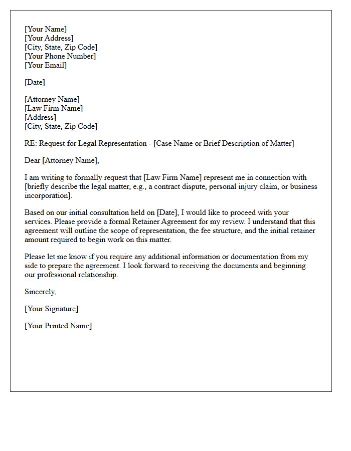 Legal Representation Retainer Request Letter