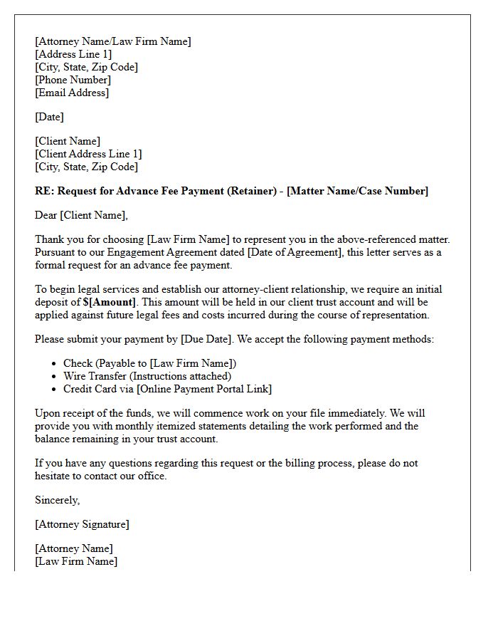 Attorney Fee Advance Payment Request Letter