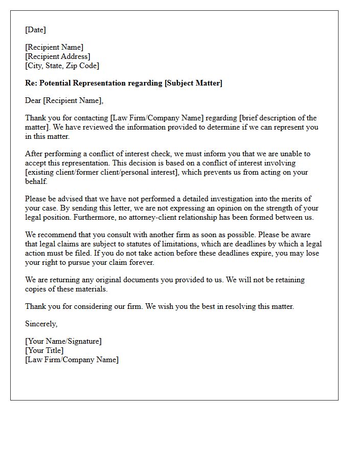 Conflict of Interest Non-Engagement Letter