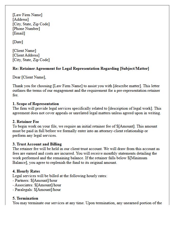 Pre-Representation Retainer Fee Letter