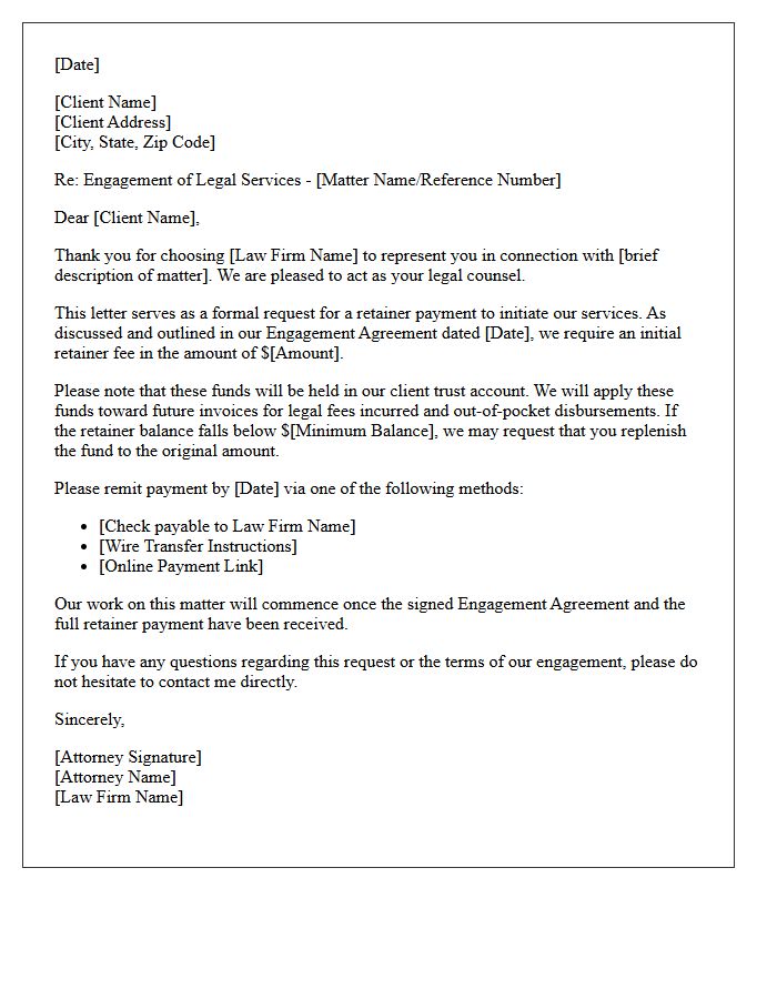 Counsel Engagement Retainer Request Letter