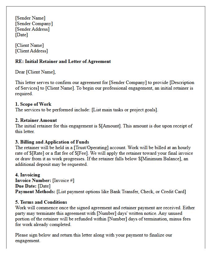 Initial Retainer Invoice and Agreement Letter