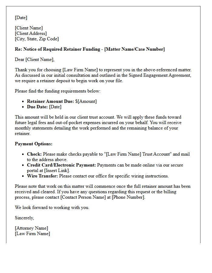 New Matter Retainer Funding Letter