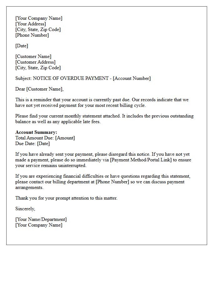 Overdue Account Monthly Billing Cover Letter