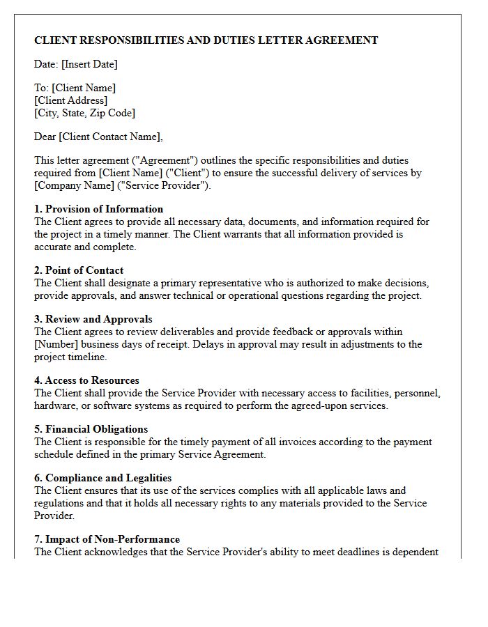 Client Responsibilities and Duties Letter Agreement