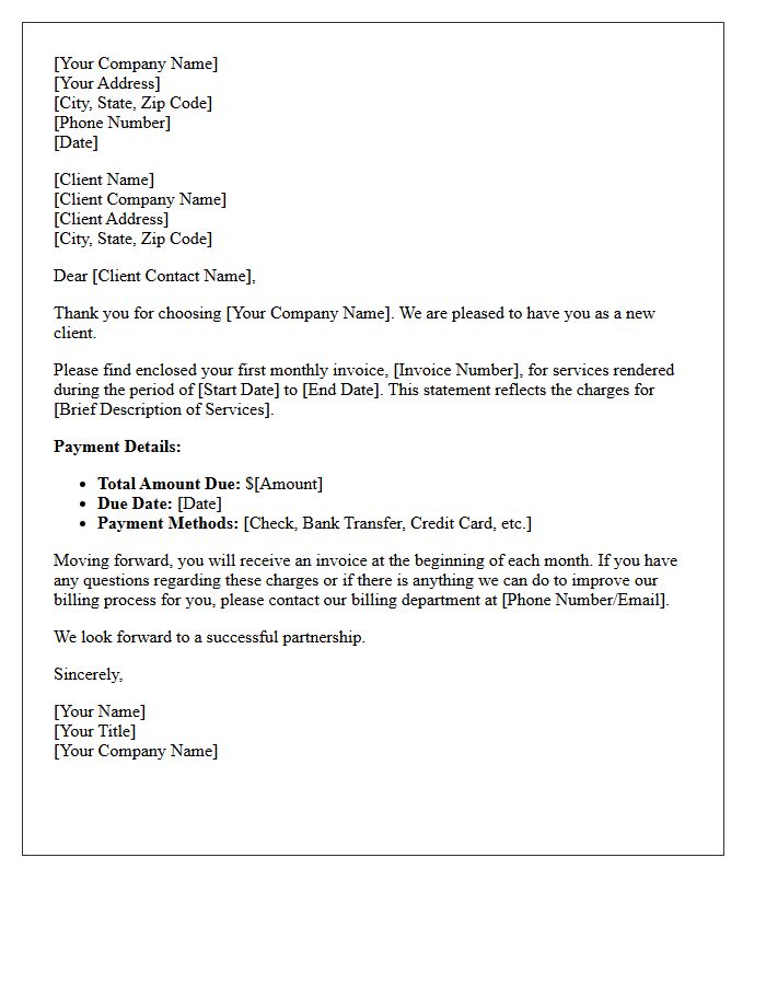 New Client Initial Monthly Billing Cover Letter