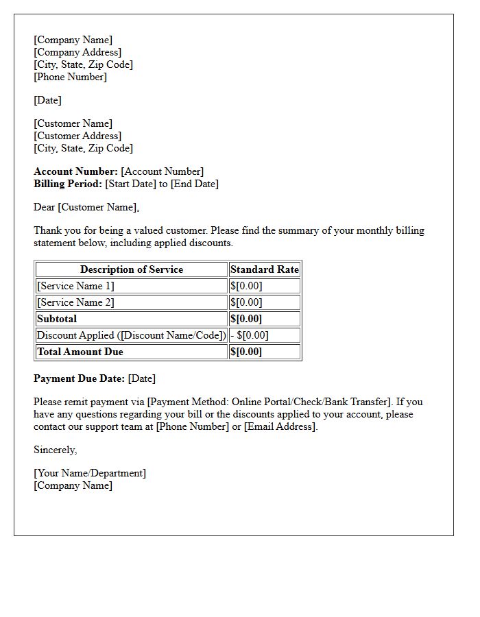 Discounted Services Monthly Billing Statement Letter