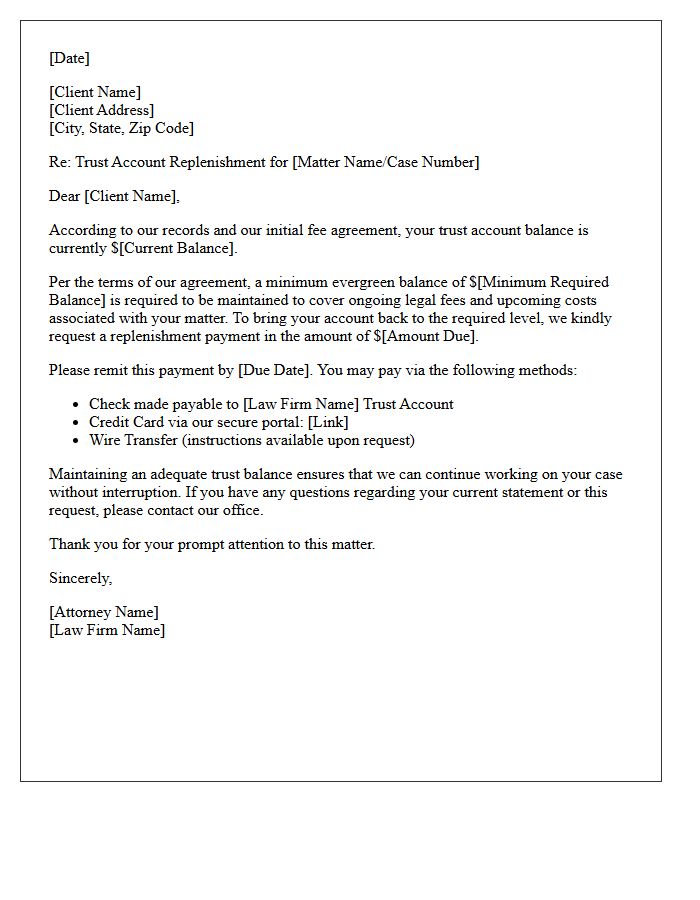 Standard Trust Account Replenishment Letter