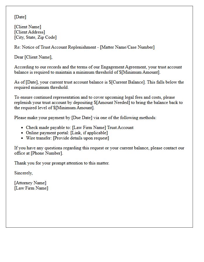 Minimum Threshold Trust Account Replenishment Letter
