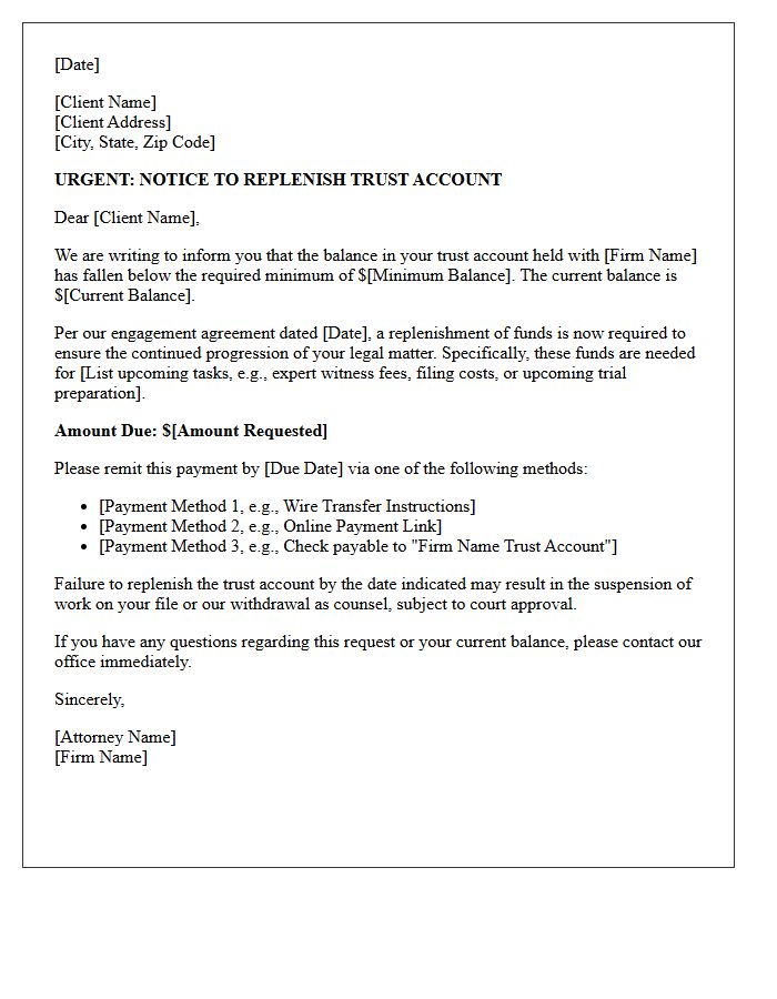 Urgent Trust Account Replenishment Letter
