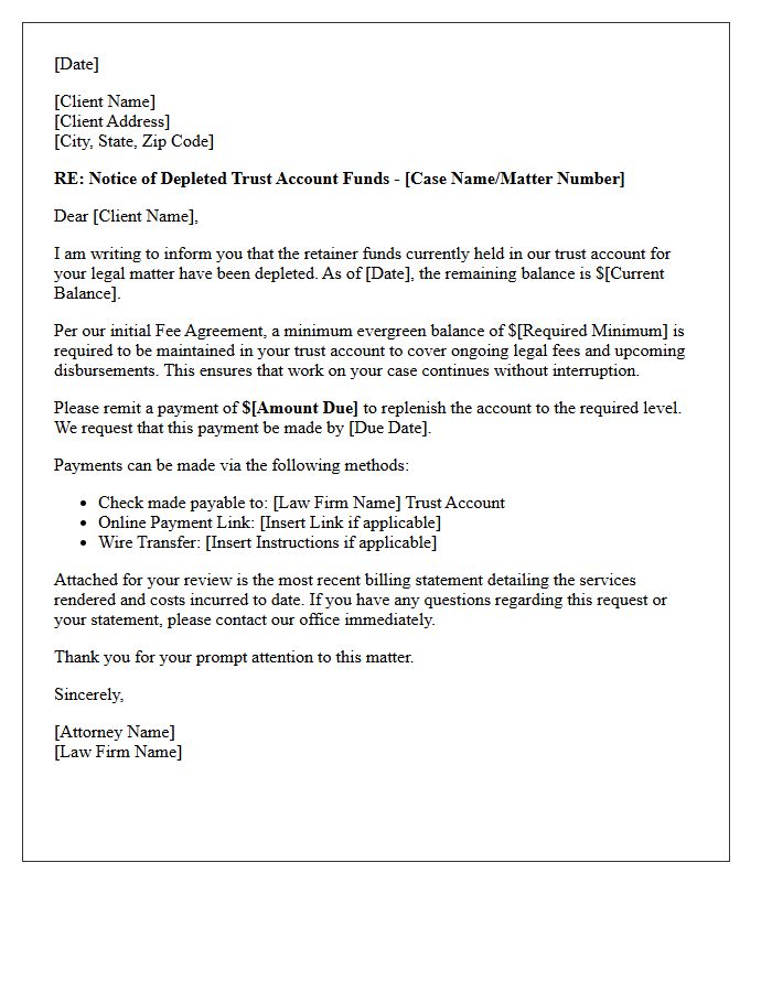 Depleted Funds Trust Account Replenishment Letter