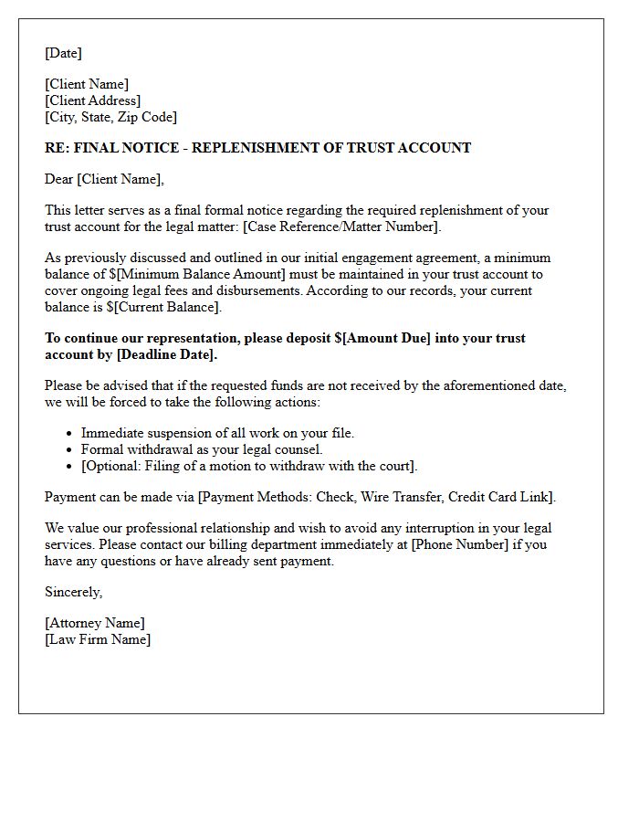 Final Notice Trust Account Replenishment Letter