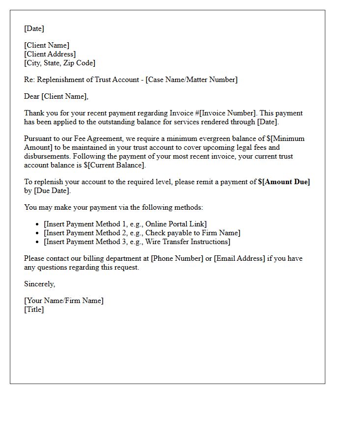 Post-Invoice Trust Account Replenishment Letter