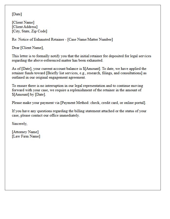 Notice of Exhausted Retainer Letter