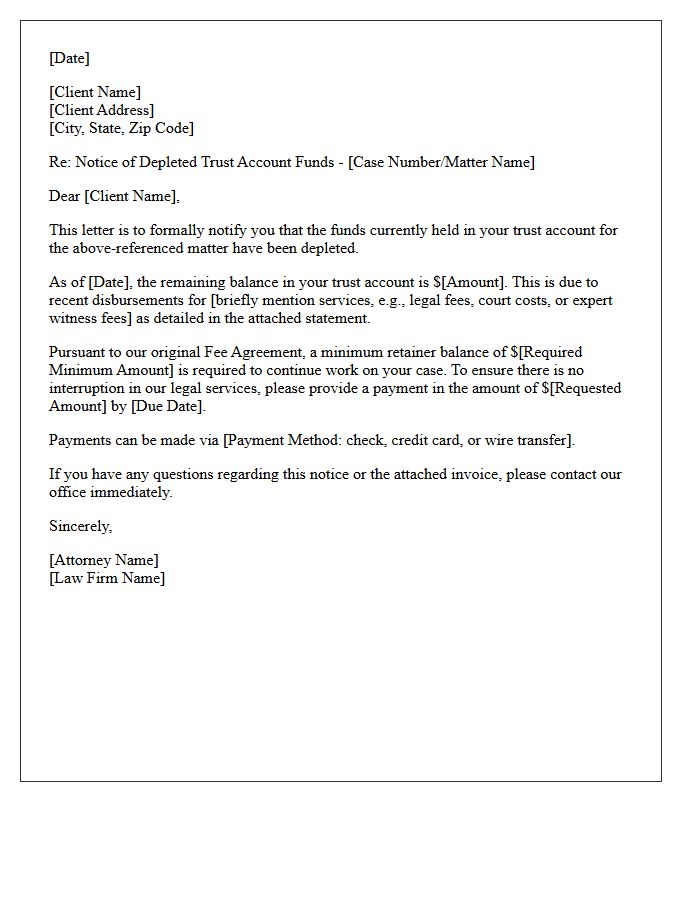 Notice of Depleted Trust Account Funds Letter