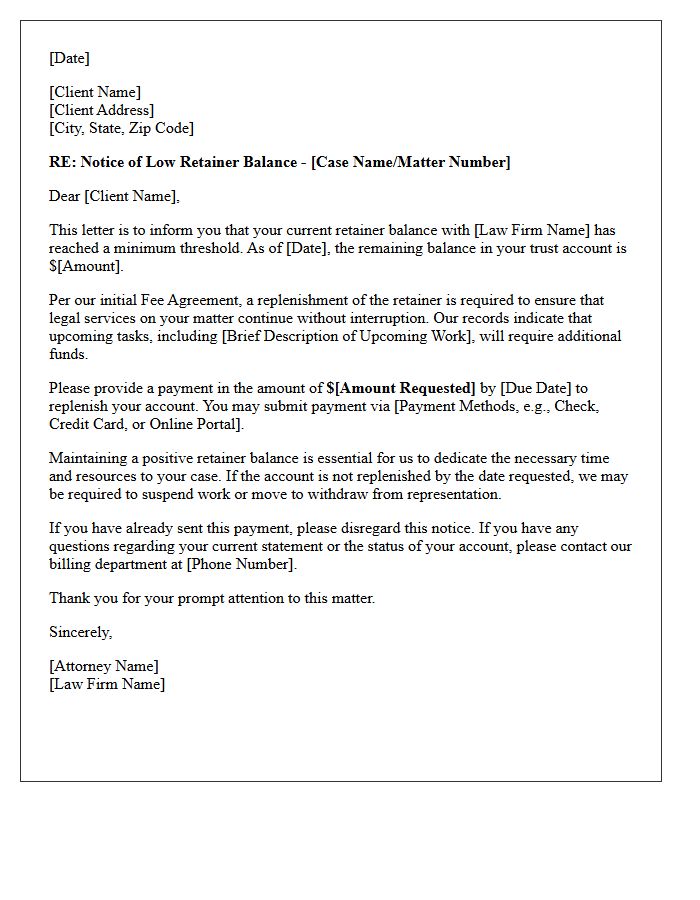 Warning of Impending Retainer Exhaustion Letter