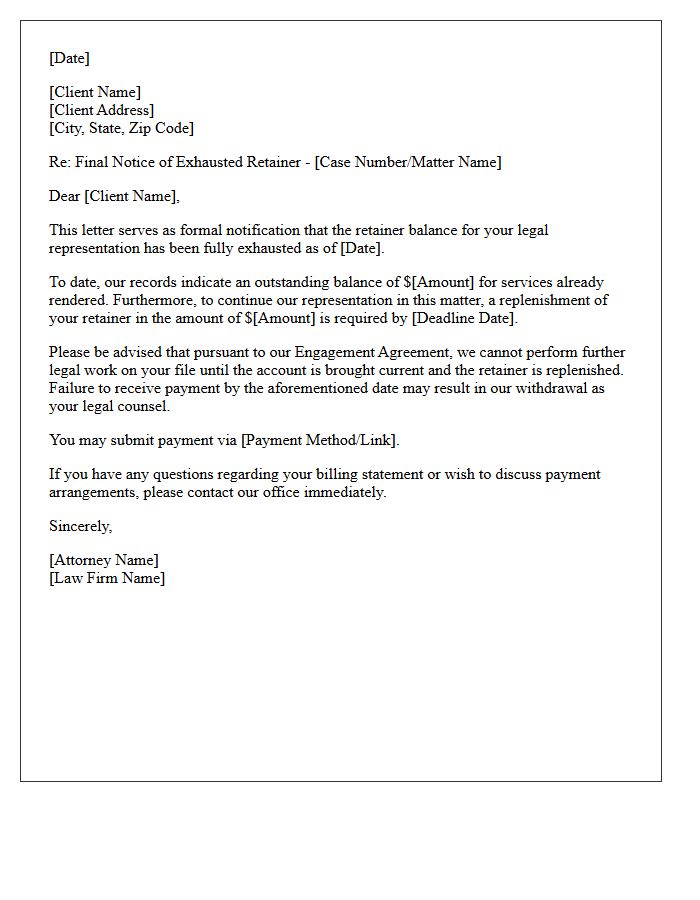Final Notice of Exhausted Retainer Letter