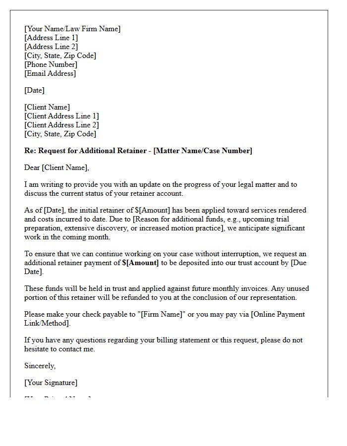 Request for Additional Retainer Funds Letter