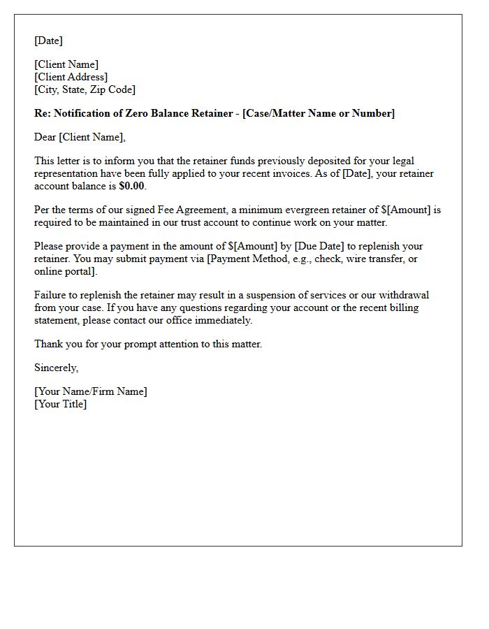Notification of Zero Balance Retainer Letter