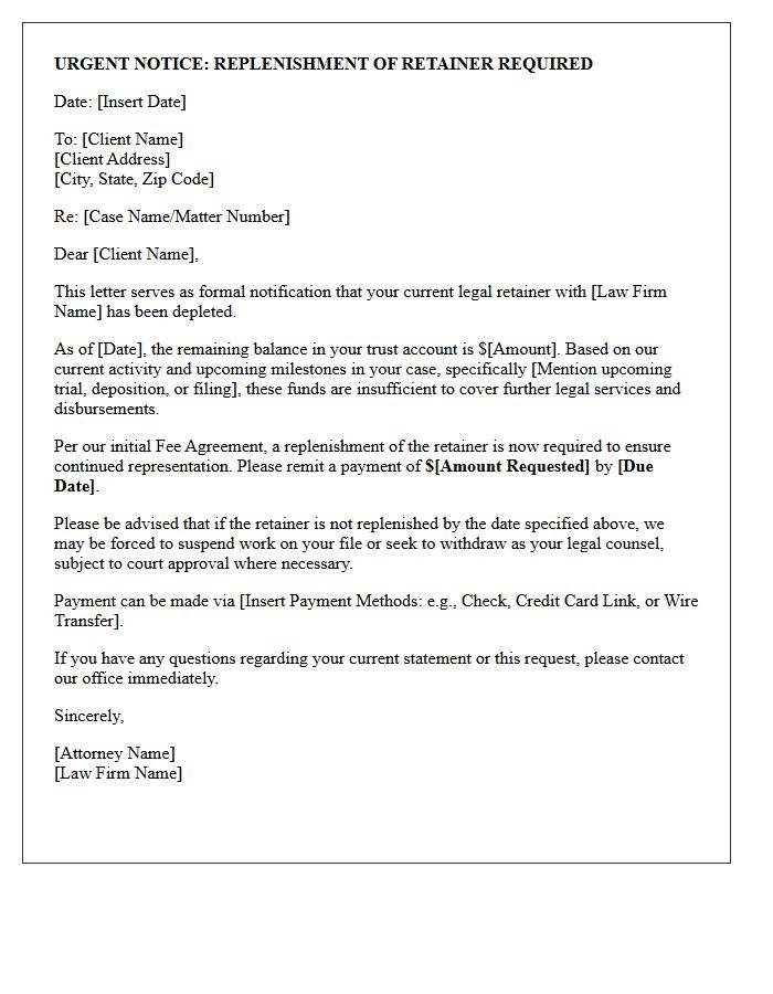 Urgent Notice of Depleted Retainer Letter