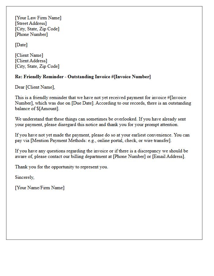 Friendly First Past Due Legal Invoice Reminder Letter