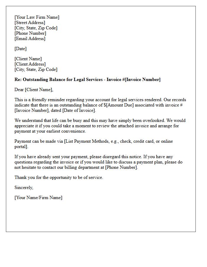 Initial Gentle Reminder For Outstanding Attorney Fees Letter