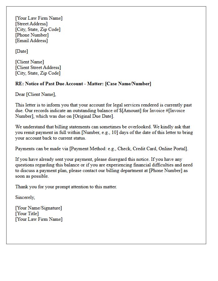 Initial Past Due Legal Services Account Balance Letter