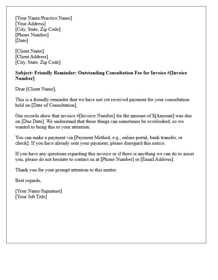 Friendly First Overdue Consultation Fee Reminder Letter